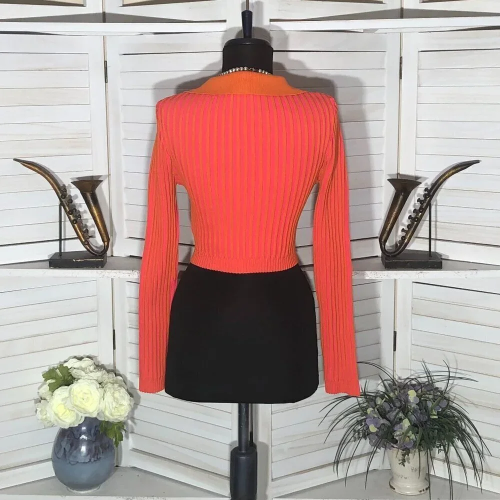 PrettyLittleThing Pink Orange Knit Cropped Top Small - Picture 4 of 11